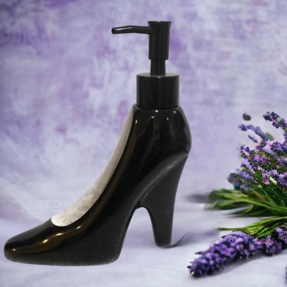 Soap Lotion Pump Dispenser Ceramic High Heel Shiny Black Patent Leather Style - Picture 12 of 12